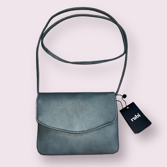 Rubi Faux Leather Crossbody Bag Charcoal Grey Gold Mini Casual Contemporary NWT - Picture 1 of 8